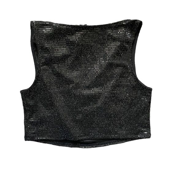 NWT SINCERELY JULES Sequin Sleeveless Crop Top Black Size Large - Picture 2 of 4